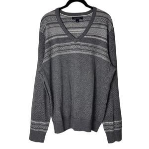Banana Republic Sweater Men's Large Fair Isle Pullover Wool Cashmere Gray, White